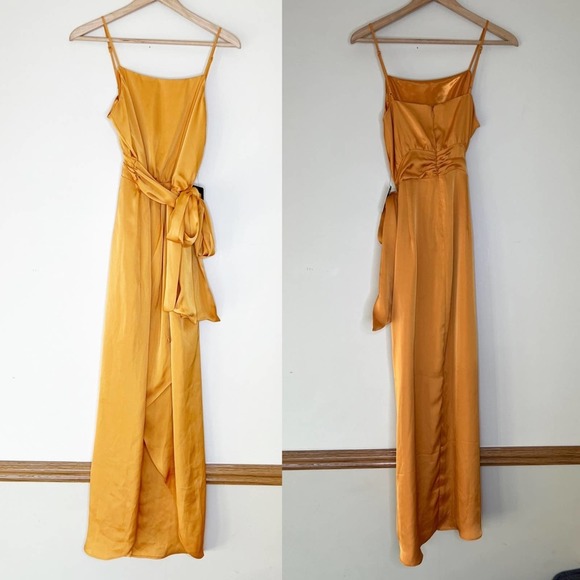 Satin Silk Belted Tie Waist Hi-Lo Maxi Dress NWT - Picture 5 of 14